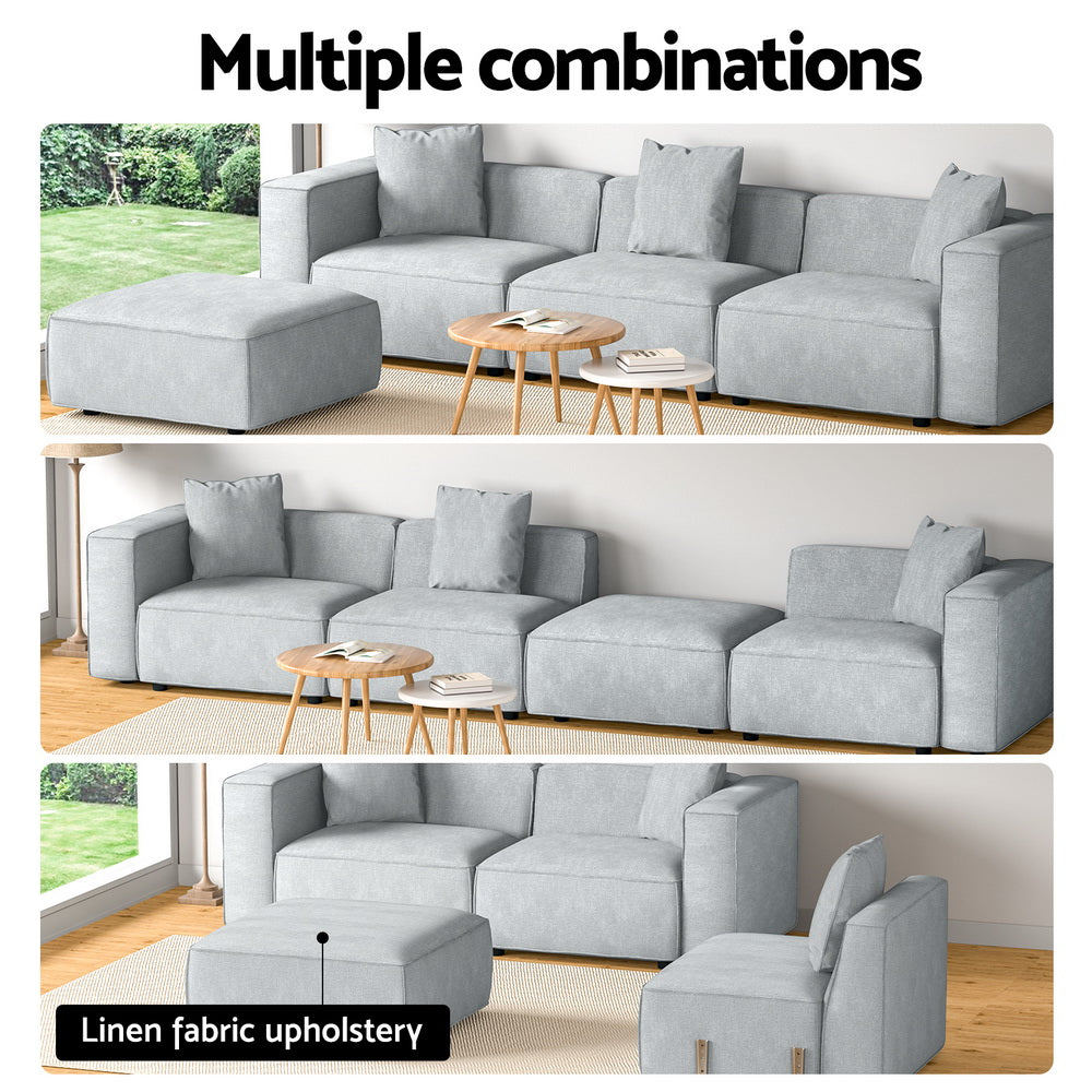 Artiss Modular Sofa Chaise Set 4-Seater Grey SBED-E-FA-02-4S-GY