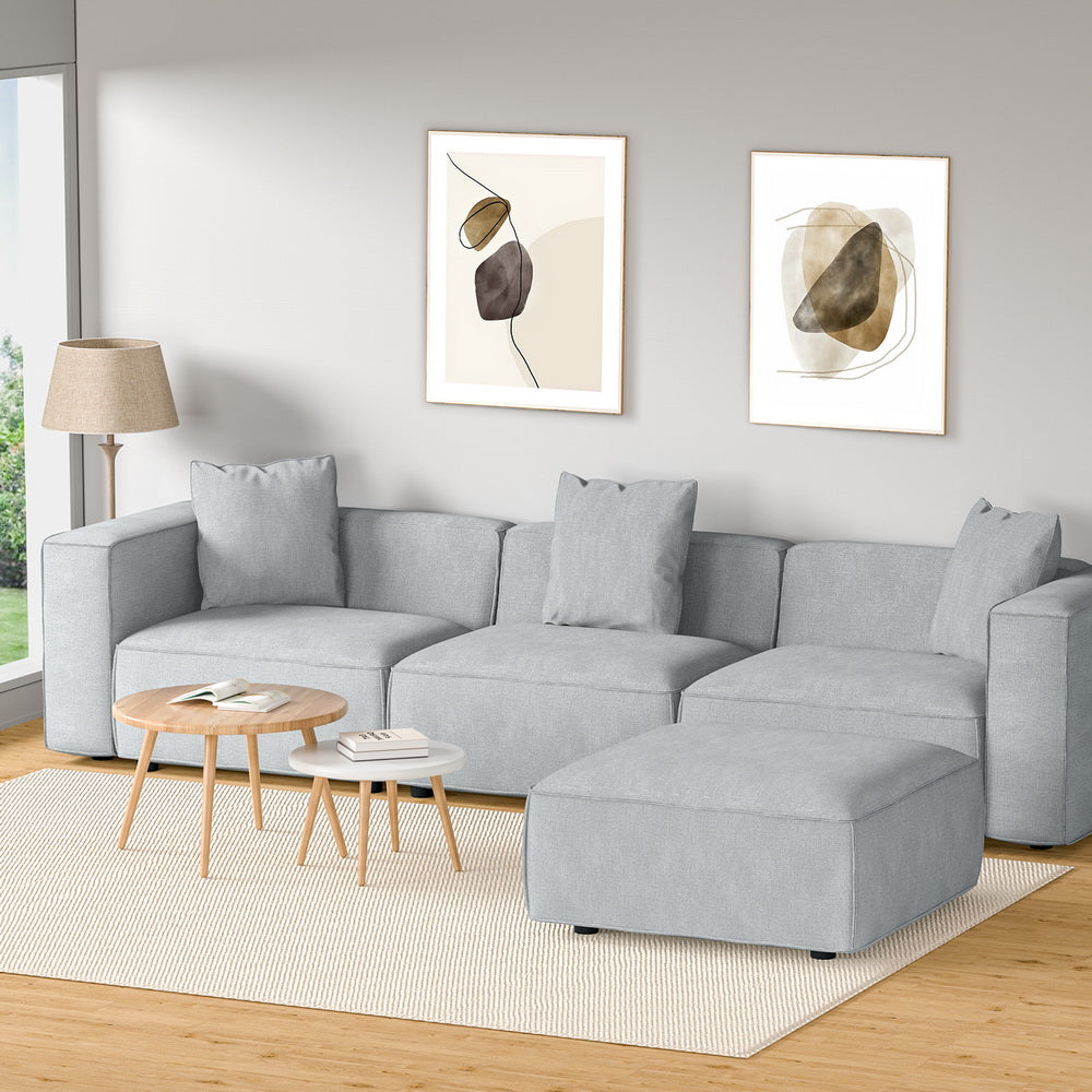 Artiss Modular Sofa Chaise Set 4-Seater Grey SBED-E-FA-02-4S-GY