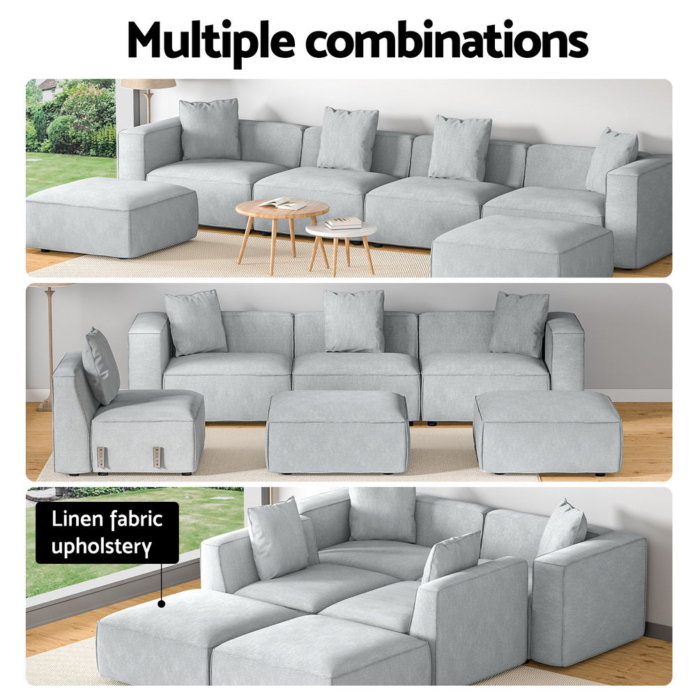 Artiss Modular Sofa Chaise Set 6-Seater Grey SBED-E-FA-02-6S-GY