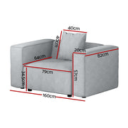 Artiss Modular Sofa Chaise Set 1-Seater Grey SBED-E-FA-02-GY-AB