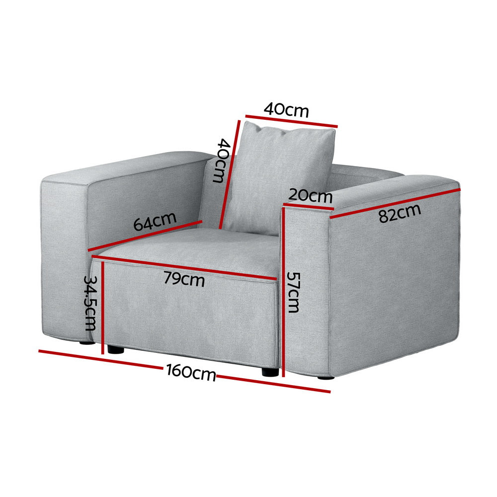 Artiss Modular Sofa Chaise Set 1-Seater Grey SBED-E-FA-02-GY-AB