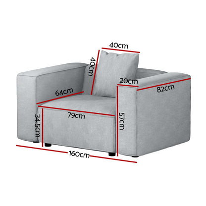 Artiss Modular Sofa Chaise Set 1-Seater Grey SBED-E-FA-02-GY-AB
