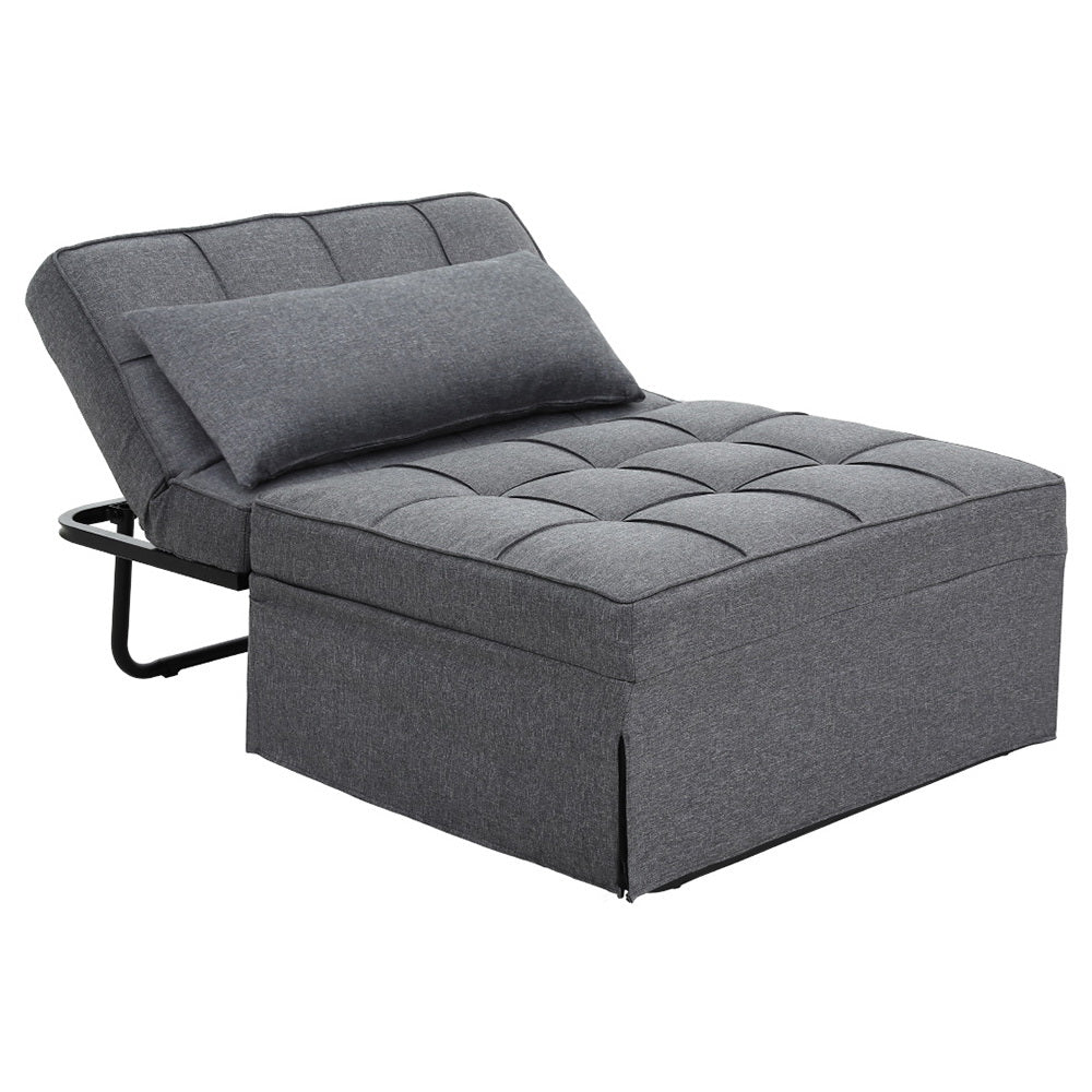 Artiss Sofa Bed Lounge Convertible Ottoman 1 Seater Couch Recliner Linen Grey SBED-E-FA-03-GY
