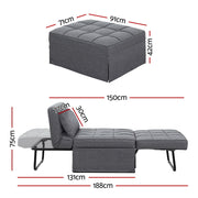 Artiss Sofa Bed Lounge Convertible Ottoman 1 Seater Couch Recliner Linen Grey SBED-E-FA-03-GY