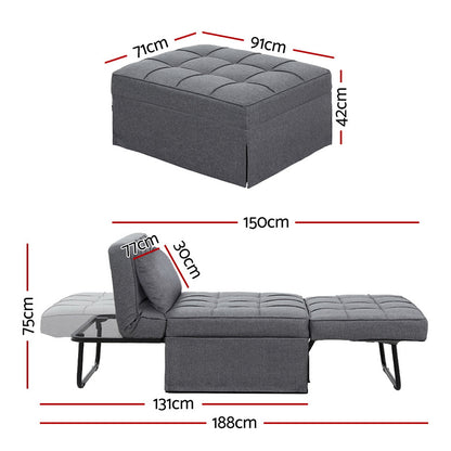 Artiss Sofa Bed Lounge Convertible Ottoman 1 Seater Couch Recliner Linen Grey SBED-E-FA-03-GY