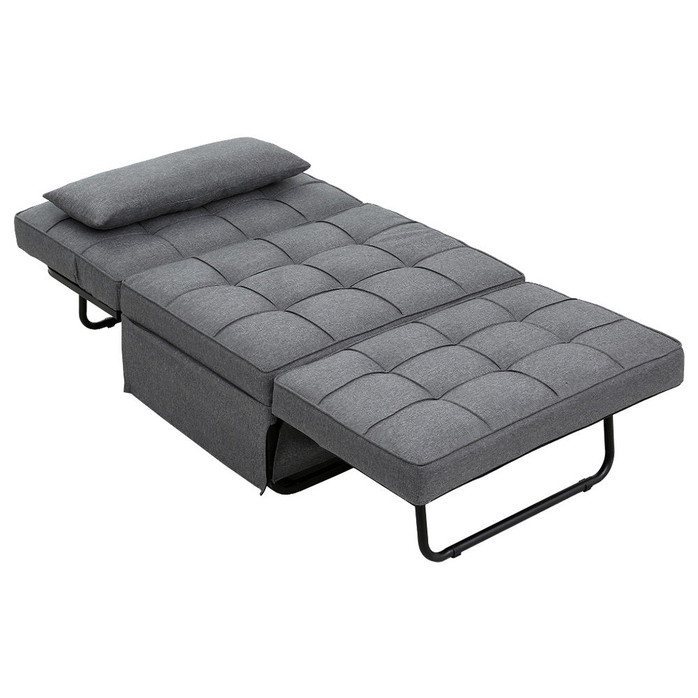 Artiss Sofa Bed Lounge Convertible Ottoman 1 Seater Couch Recliner Linen Grey SBED-E-FA-03-GY