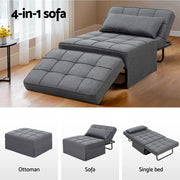 Artiss Sofa Bed Lounge Convertible Ottoman 1 Seater Couch Recliner Linen Grey SBED-E-FA-03-GY