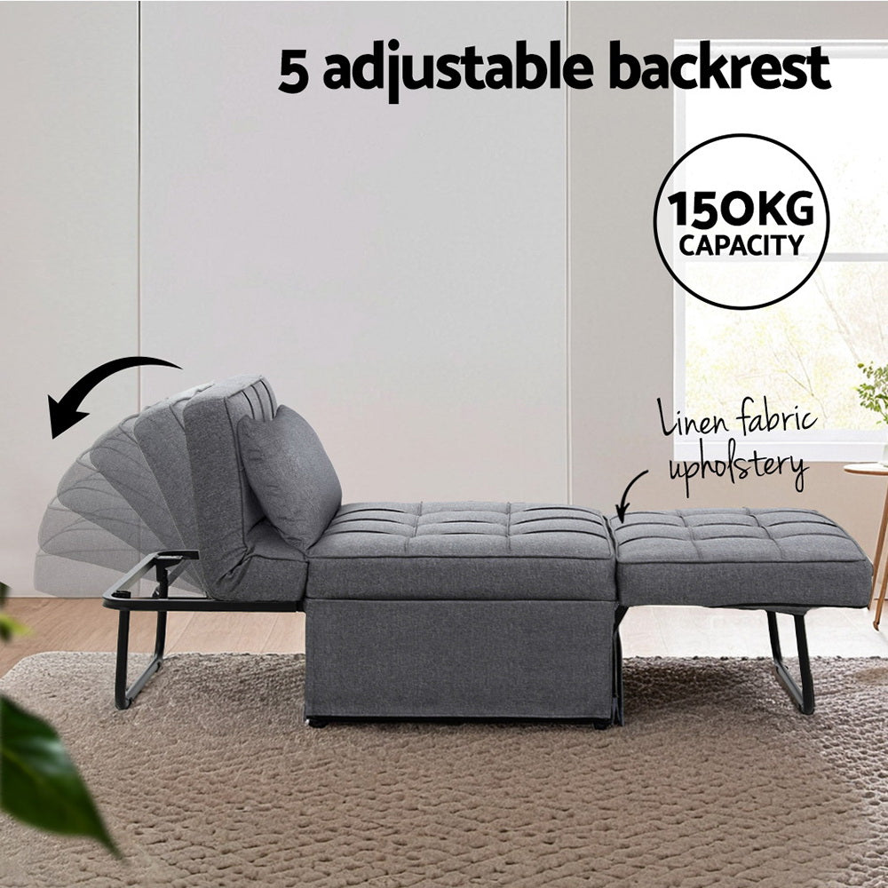 Artiss Sofa Bed Lounge Convertible Ottoman 1 Seater Couch Recliner Linen Grey SBED-E-FA-03-GY