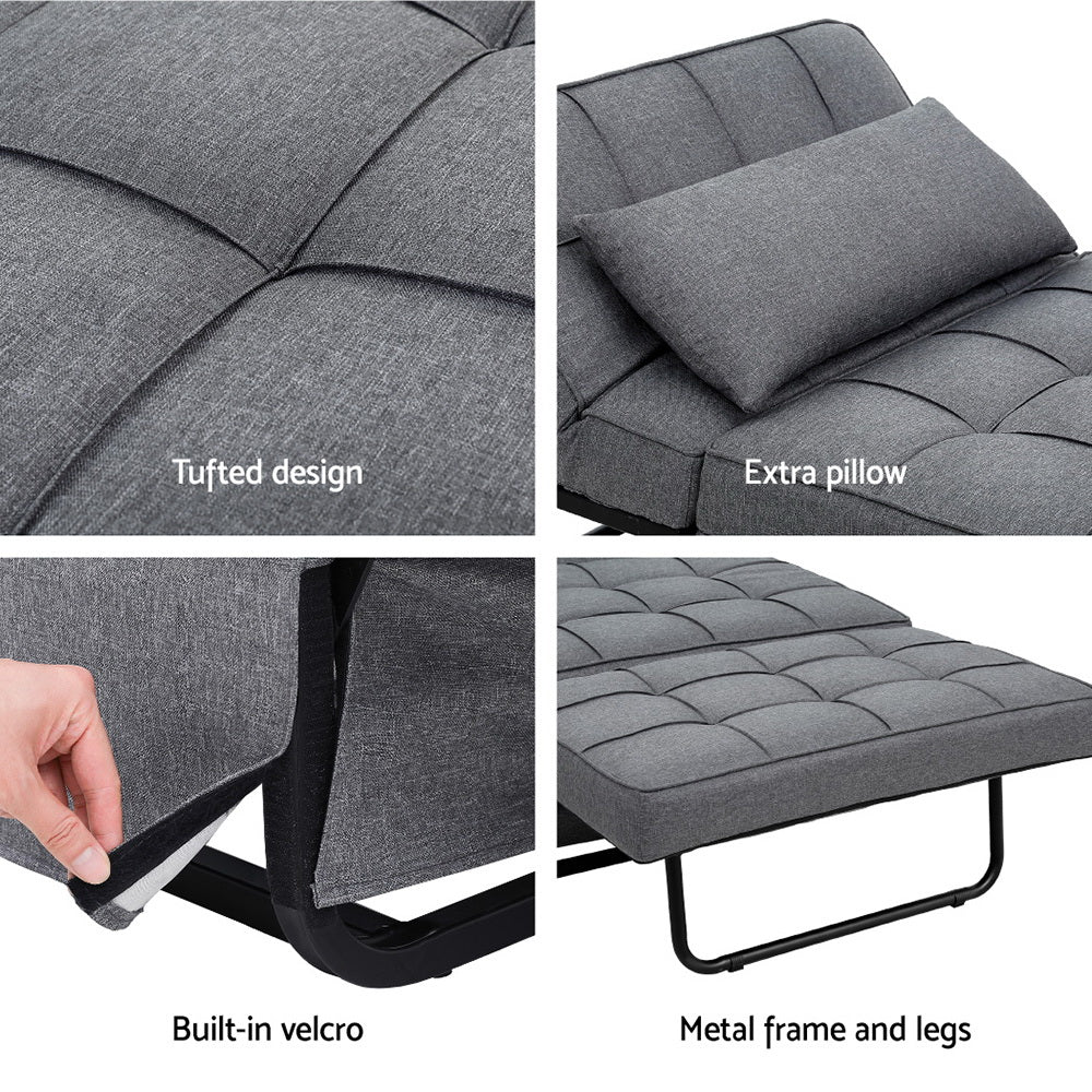Artiss Sofa Bed Lounge Convertible Ottoman 1 Seater Couch Recliner Linen Grey SBED-E-FA-03-GY
