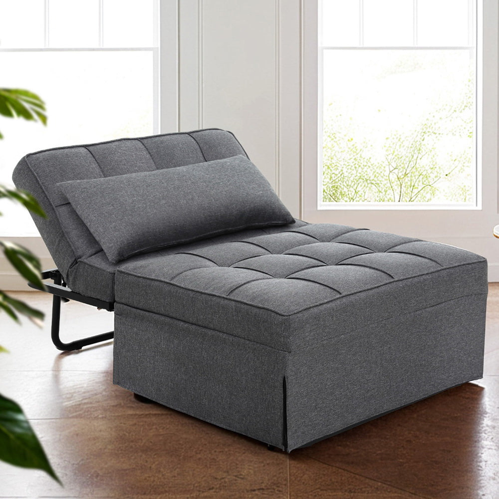 Artiss Sofa Bed Lounge Convertible Ottoman 1 Seater Couch Recliner Linen Grey SBED-E-FA-03-GY