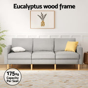 Artiss 3 Seater Sofa 225cm Linen Fabric Grey SBED-E-FA-04-GY-ABCD