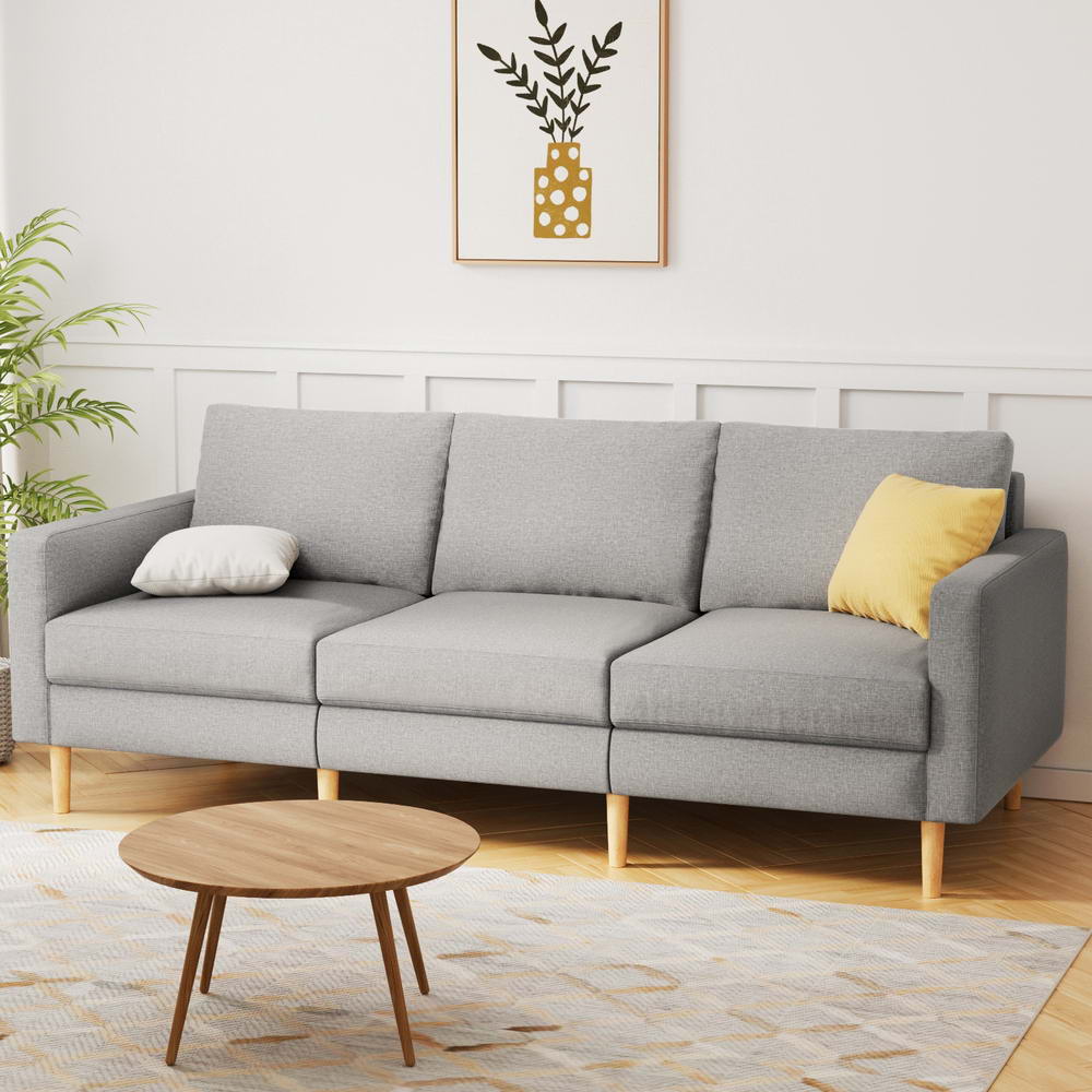 Artiss 3 Seater Sofa 225cm Linen Fabric Grey SBED-E-FA-04-GY-ABCD