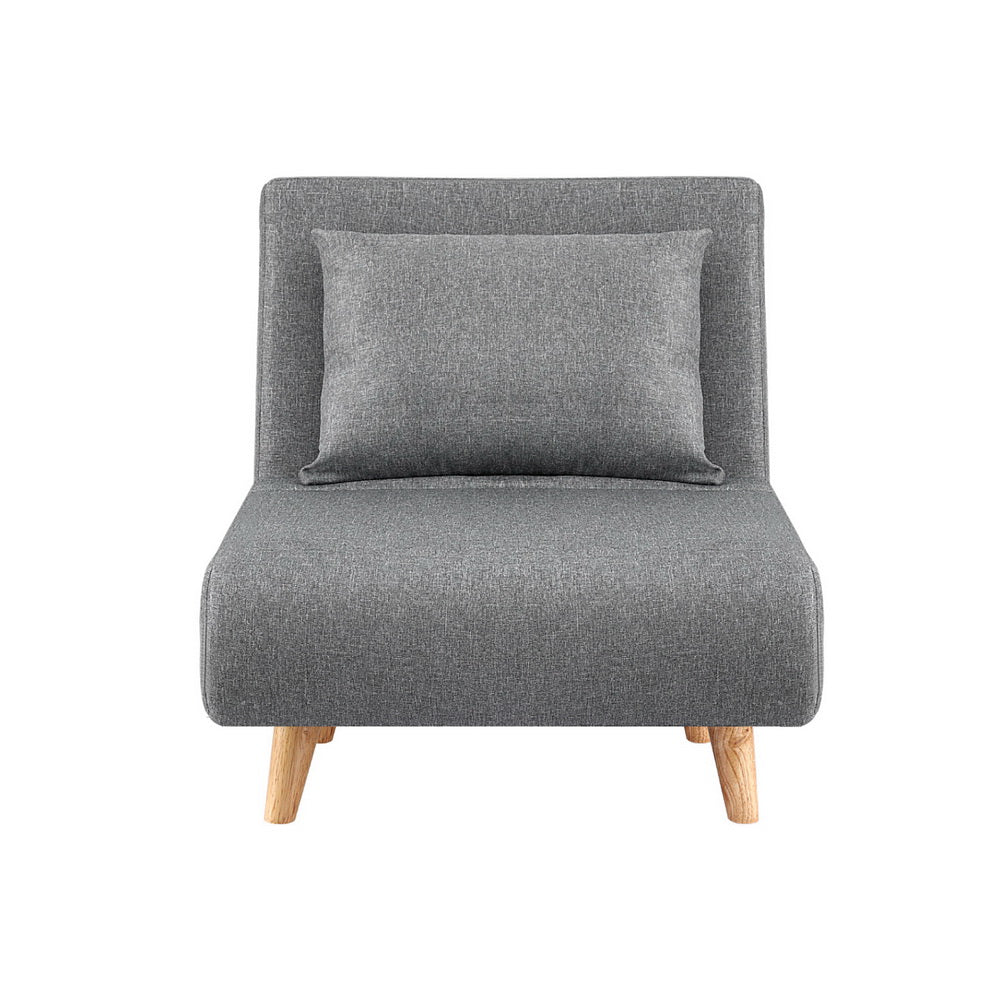 Artiss Sofa Bed Convertible Couch Recliner Lounge Chair Linen Grey SBED-E-FLD01-1S-GY