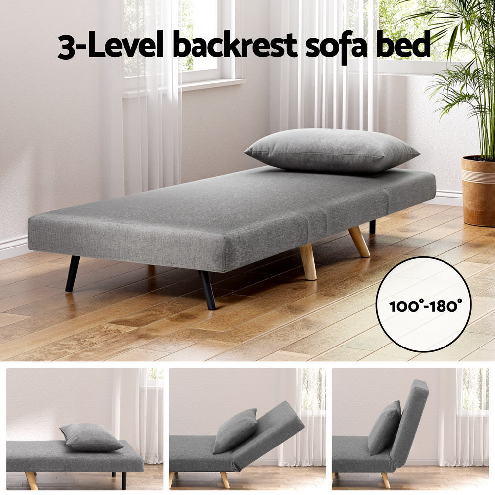 Artiss Sofa Bed Convertible Couch Recliner Lounge Chair Linen Grey SBED-E-FLD01-1S-GY