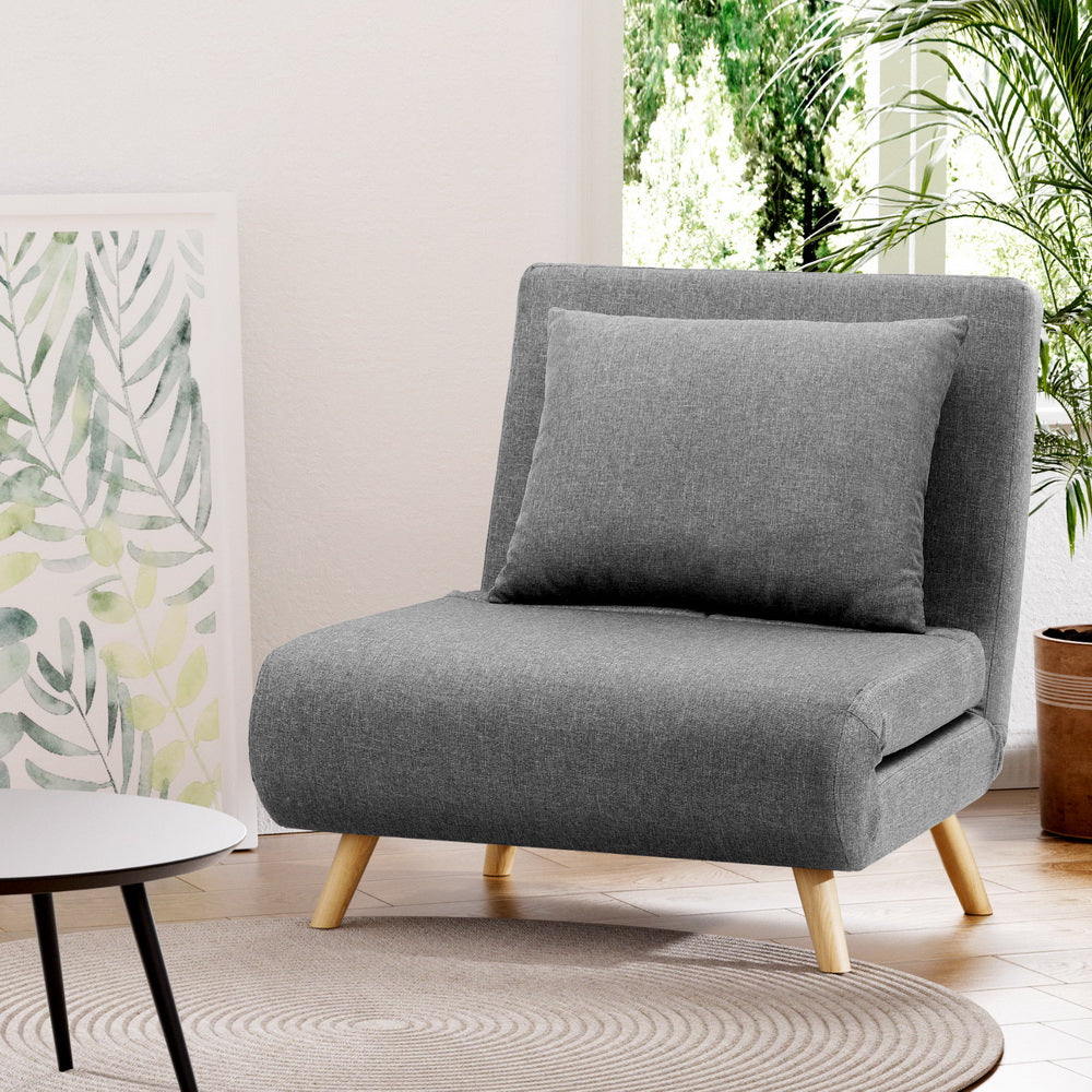 Artiss Sofa Bed Convertible Couch Recliner Lounge Chair Linen Grey SBED-E-FLD01-1S-GY