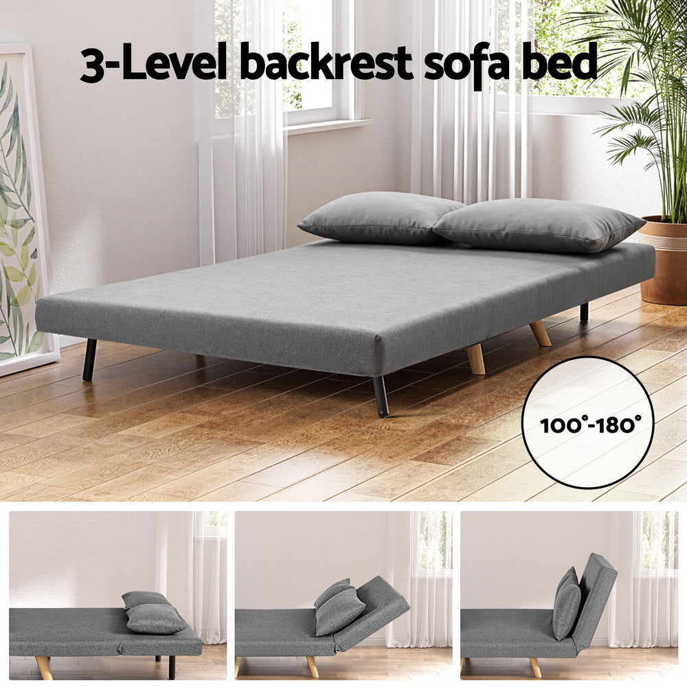 Artiss Sofa Bed 2 Seater Convertible Couch Recliner Lounge Chair Linen SBED-E-FLD01-2S-GY
