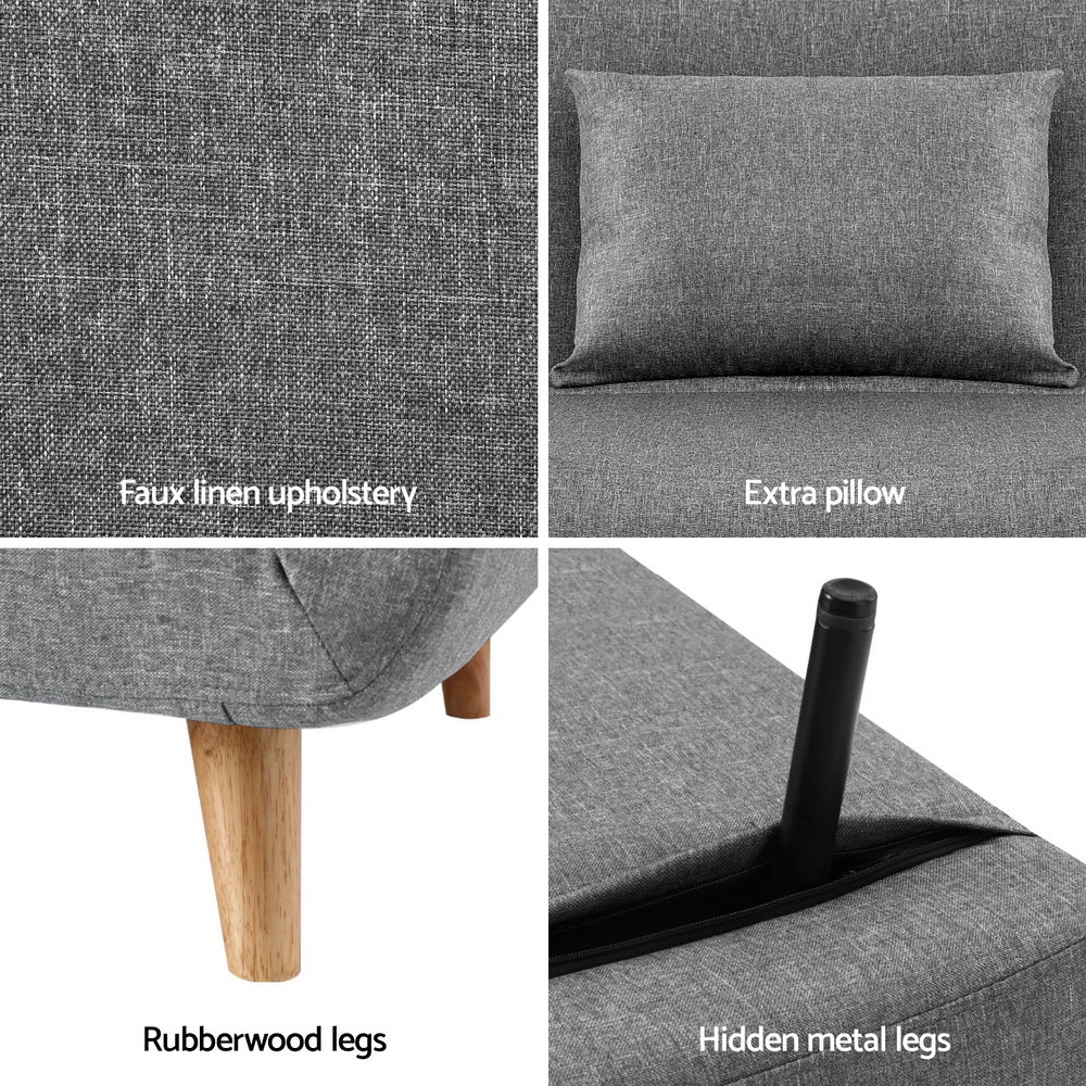 Artiss Sofa Bed 2 Seater Convertible Couch Recliner Lounge Chair Linen SBED-E-FLD01-2S-GY