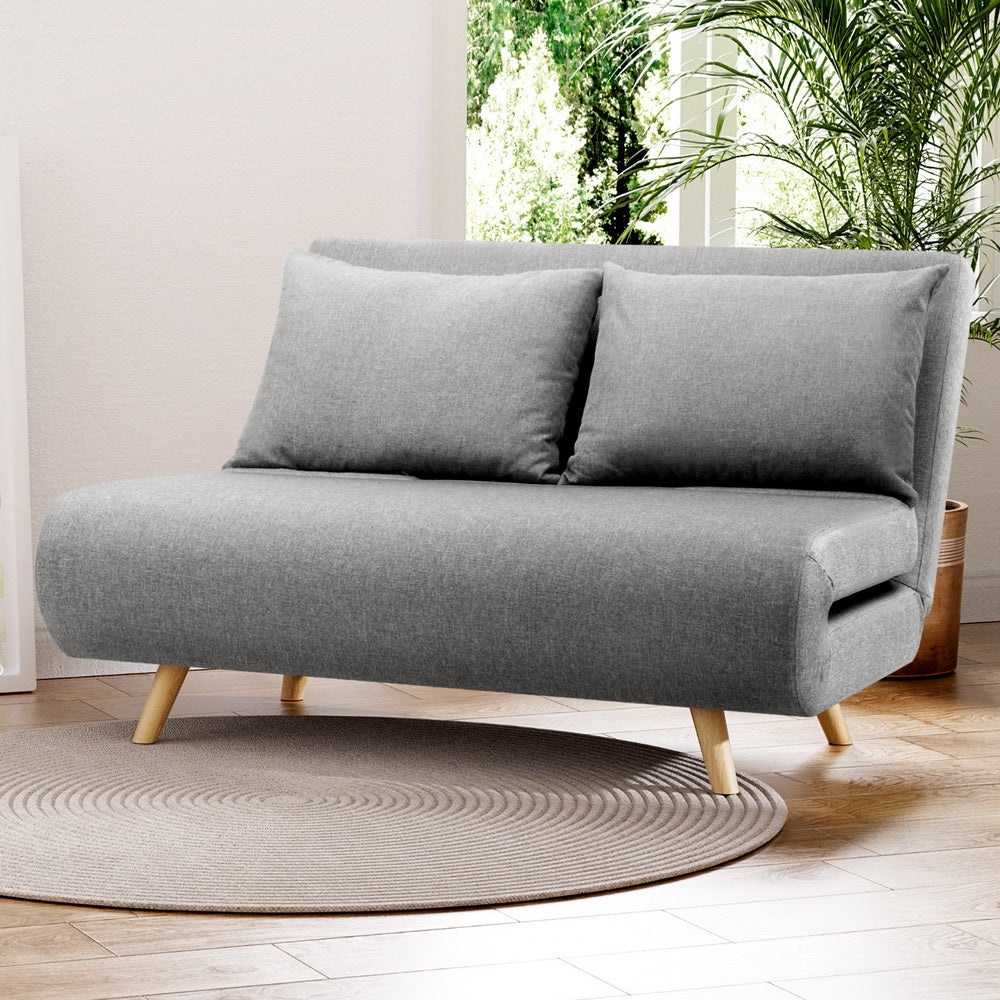 Artiss Sofa Bed 2 Seater Convertible Couch Recliner Lounge Chair Linen SBED-E-FLD01-2S-GY