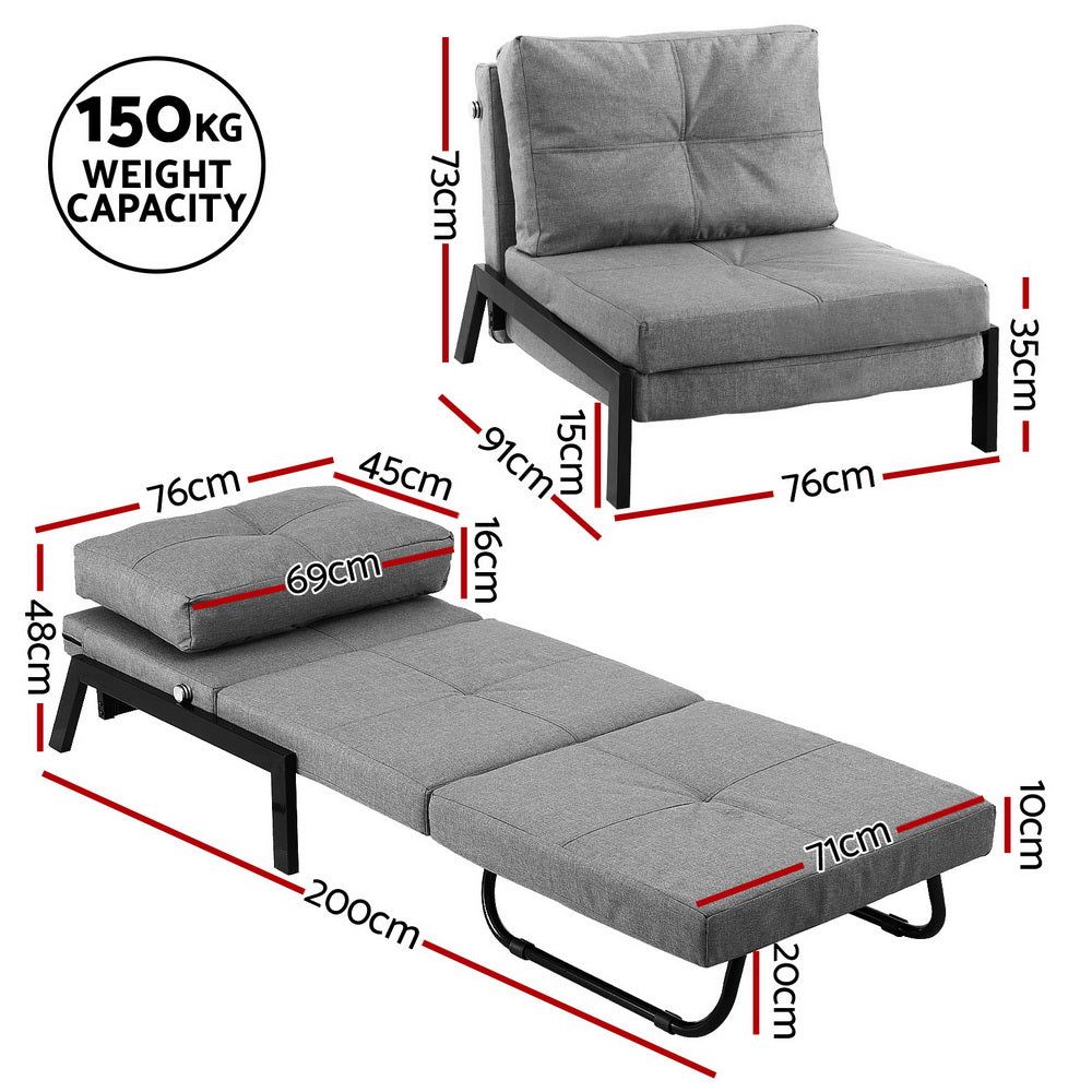 Artiss Sofa Bed Folding Convertible Couch Recliner Lounge Chair SBED-E-FLD02-1S-GY