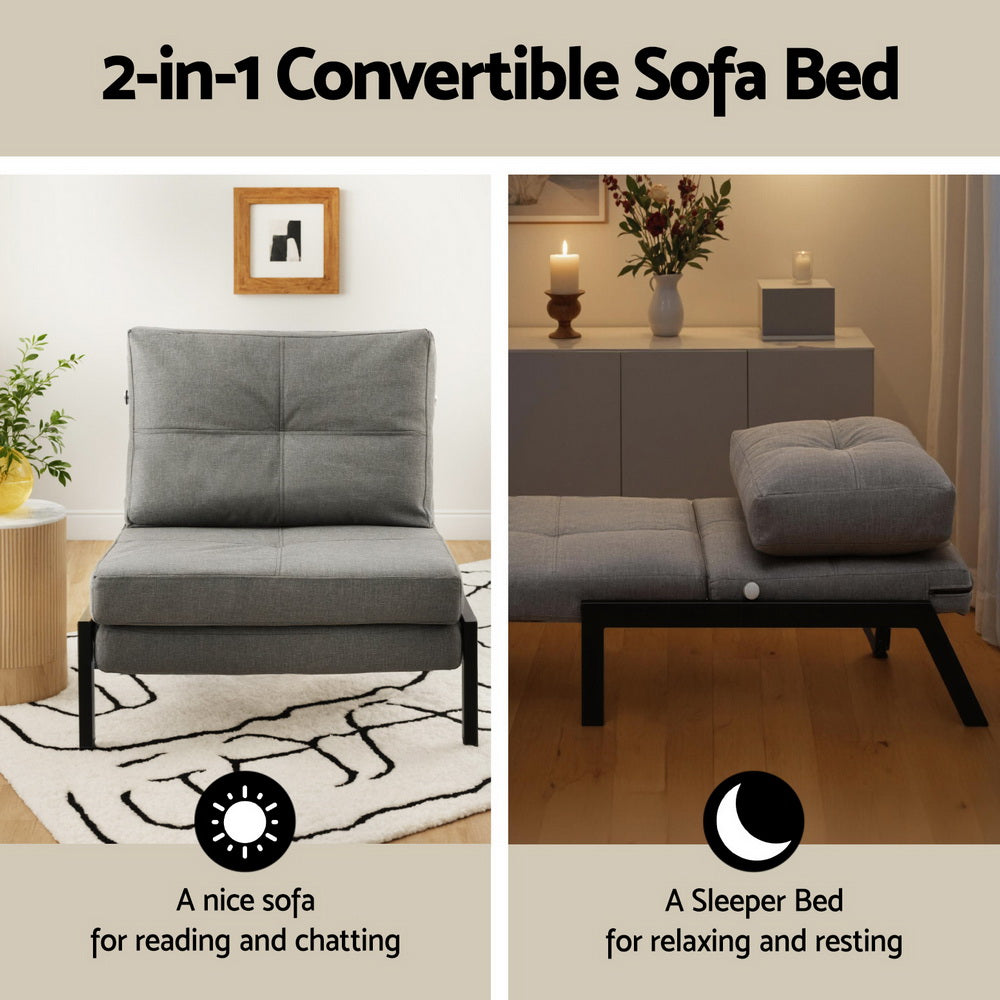 Artiss Sofa Bed Folding Convertible Couch Recliner Lounge Chair SBED-E-FLD02-1S-GY