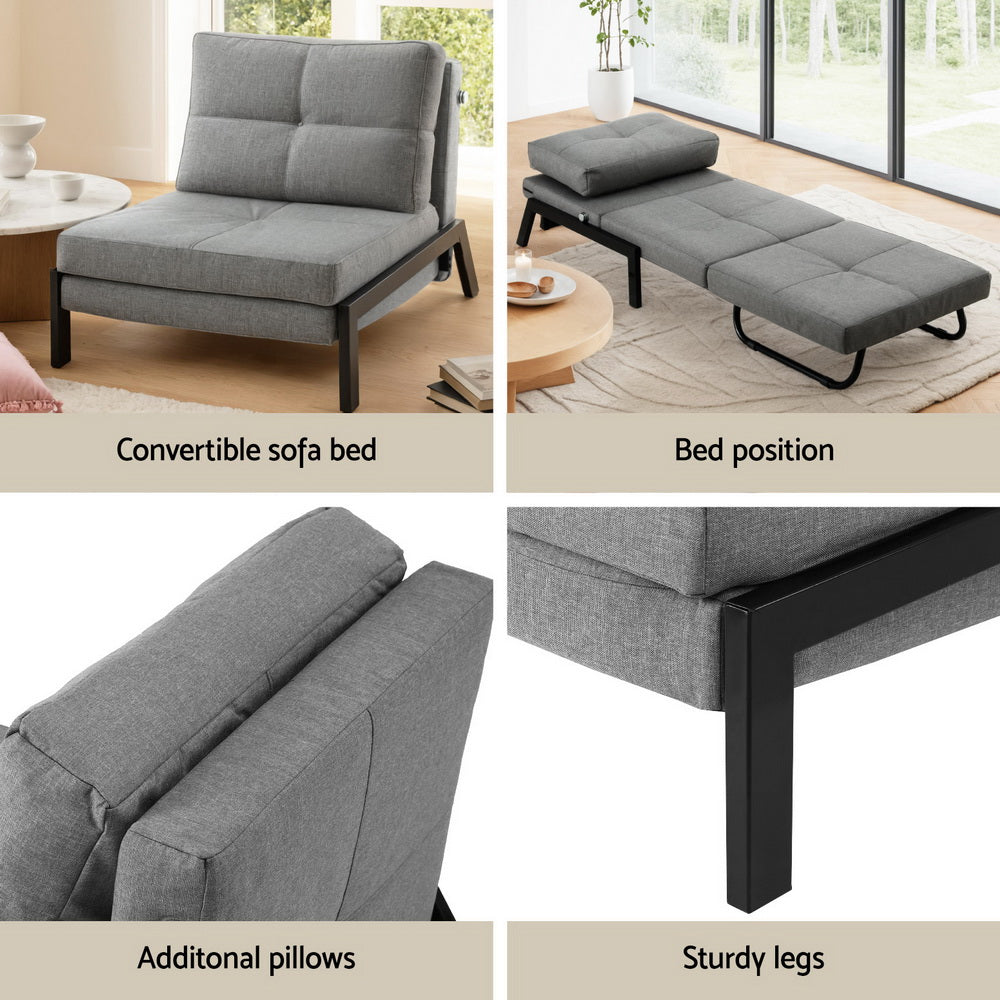 Artiss Sofa Bed Folding Convertible Couch Recliner Lounge Chair SBED-E-FLD02-1S-GY