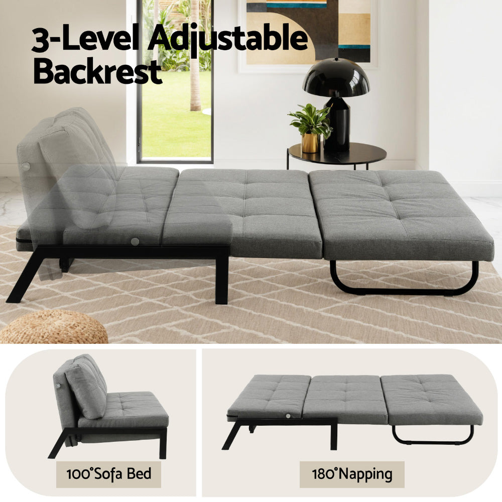 Artiss Sofa Bed 2 Seater Folding Convertible Couch Recliner Lounge Chair SBED-E-FLD02-2S-GY