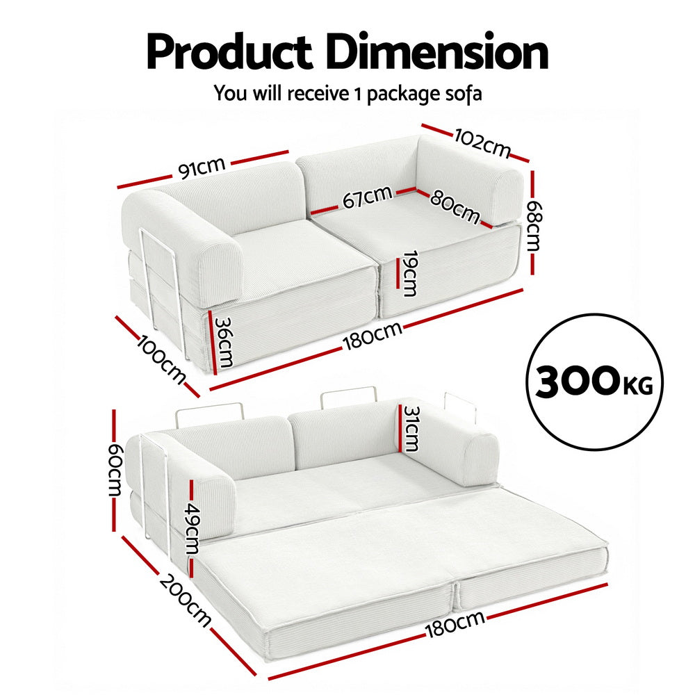 Artiss Convertible Folding Sofa Bed Beign SBED-E-FLD03-2S-BG-AB