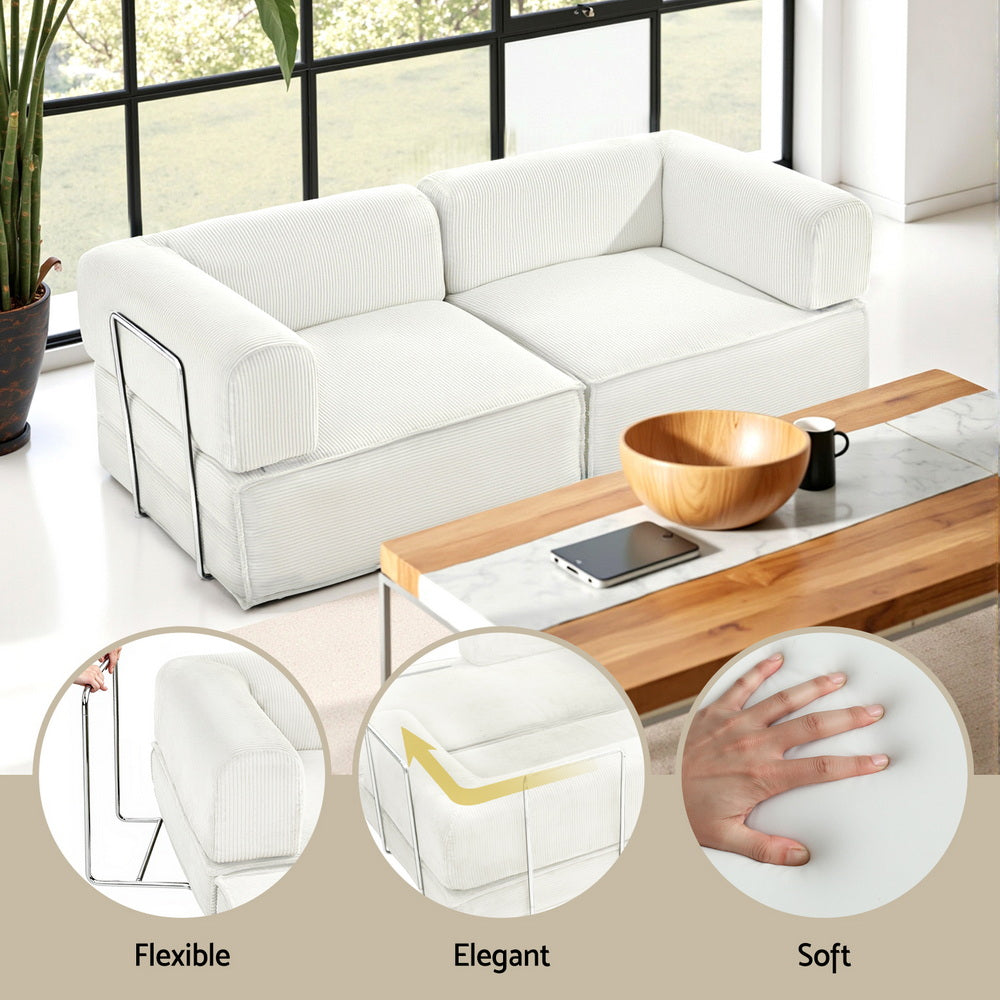Artiss Convertible Folding Sofa Bed Beign SBED-E-FLD03-2S-BG-AB