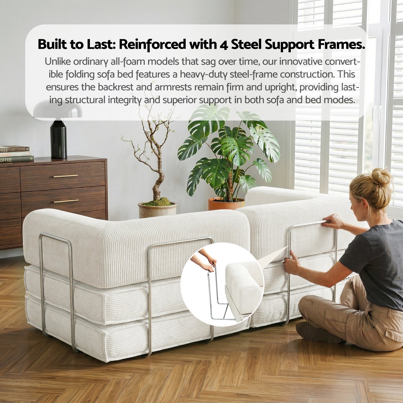 Artiss Convertible Folding Sofa Bed Beign SBED-E-FLD03-2S-BG-AB
