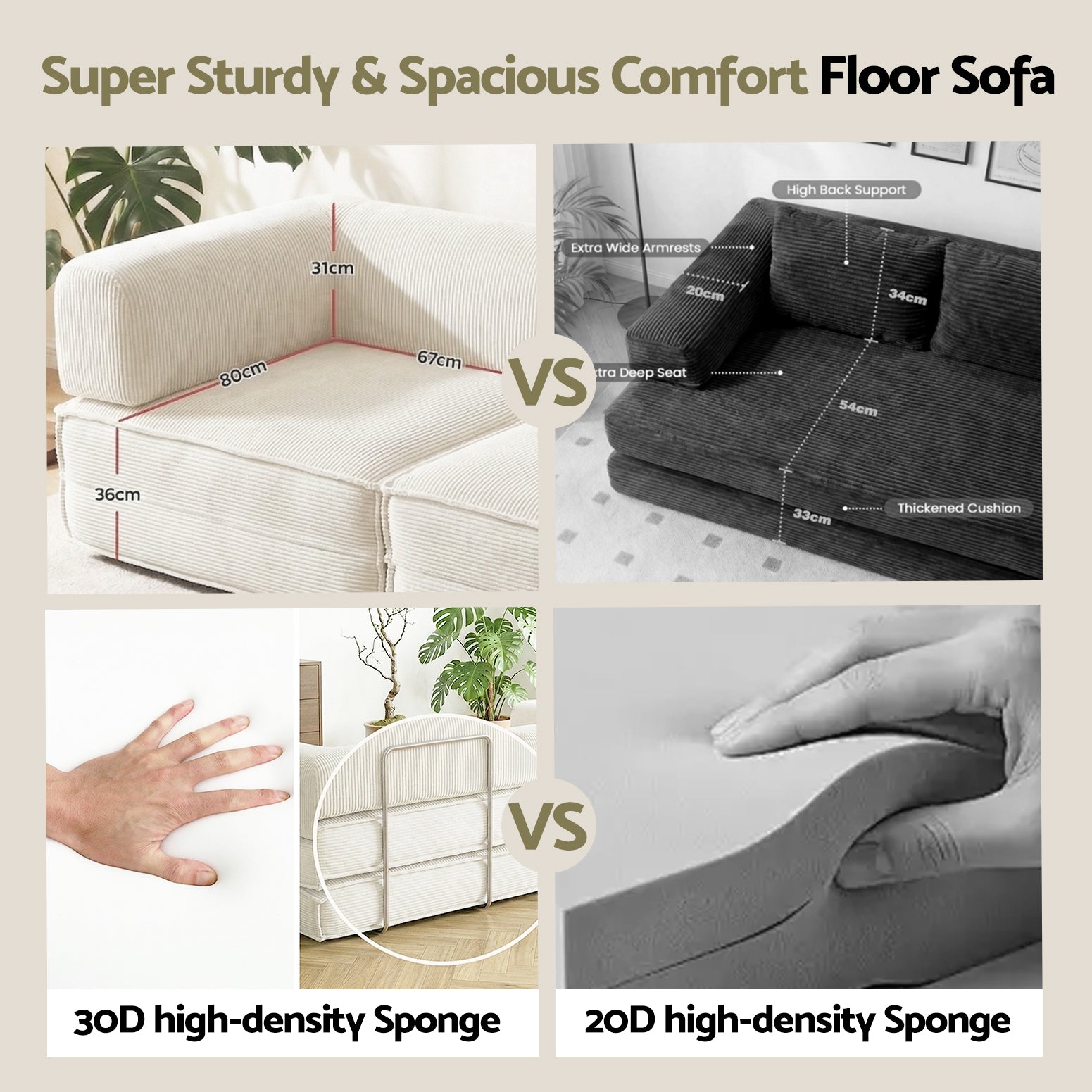 Artiss Convertible Folding Sofa Bed Beign SBED-E-FLD03-2S-BG-AB