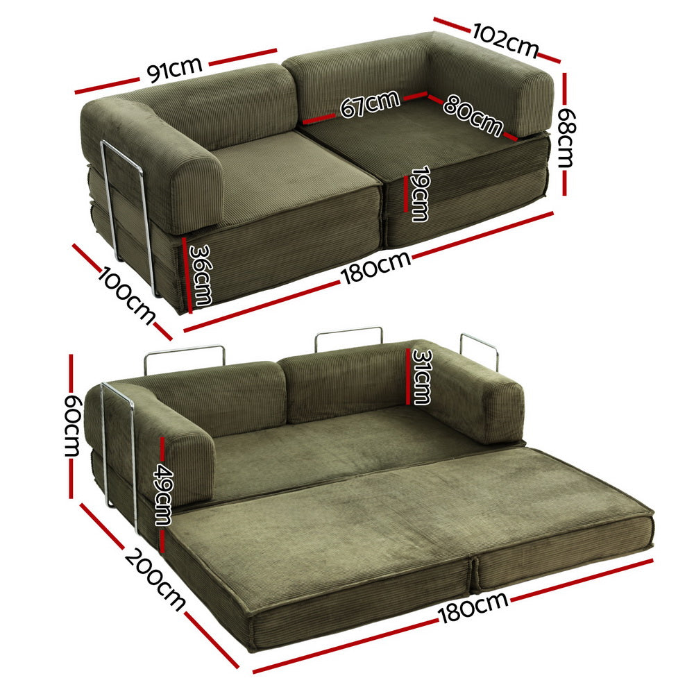 Artiss Convertible Folding Sofa Bed Green SBED-E-FLD03-2S-GN-AB