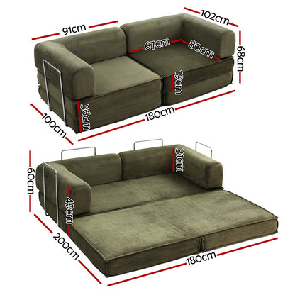 Artiss Convertible Folding Sofa Bed Green SBED-E-FLD03-2S-GN-AB