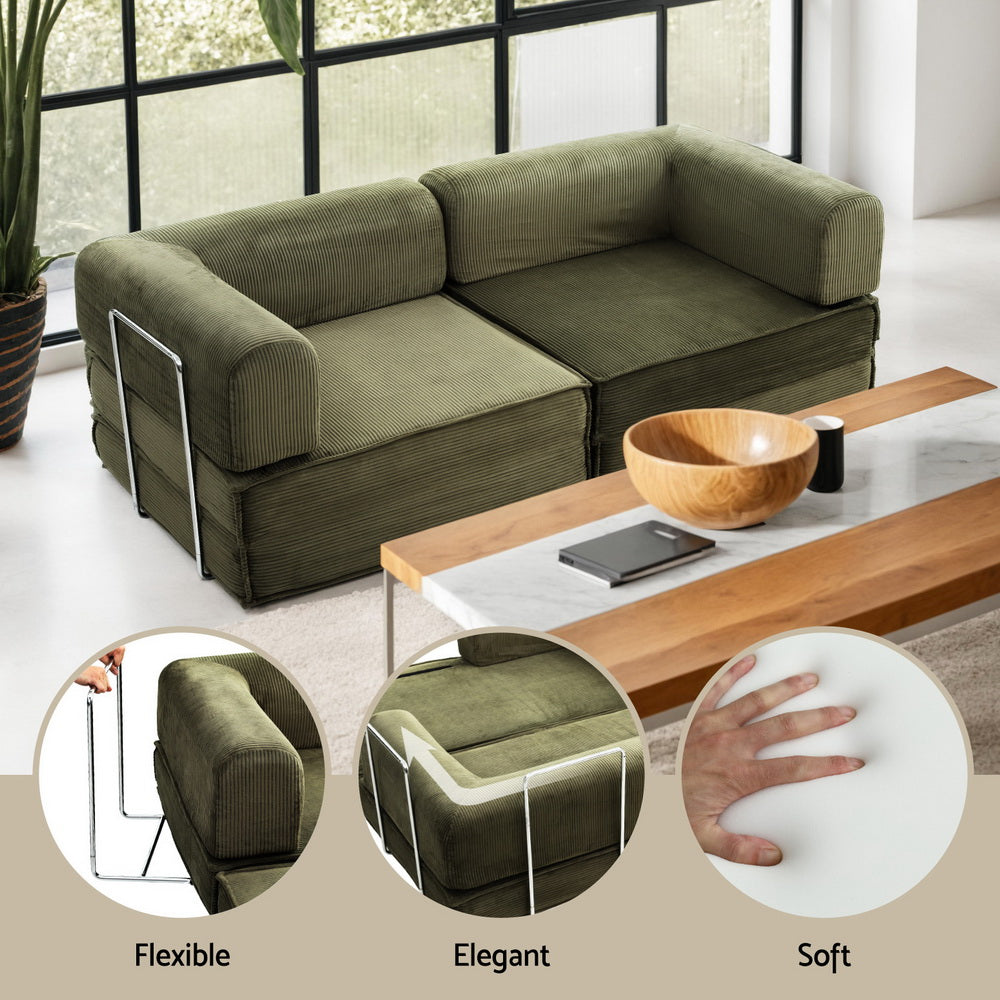 Artiss Convertible Folding Sofa Bed Green SBED-E-FLD03-2S-GN-AB