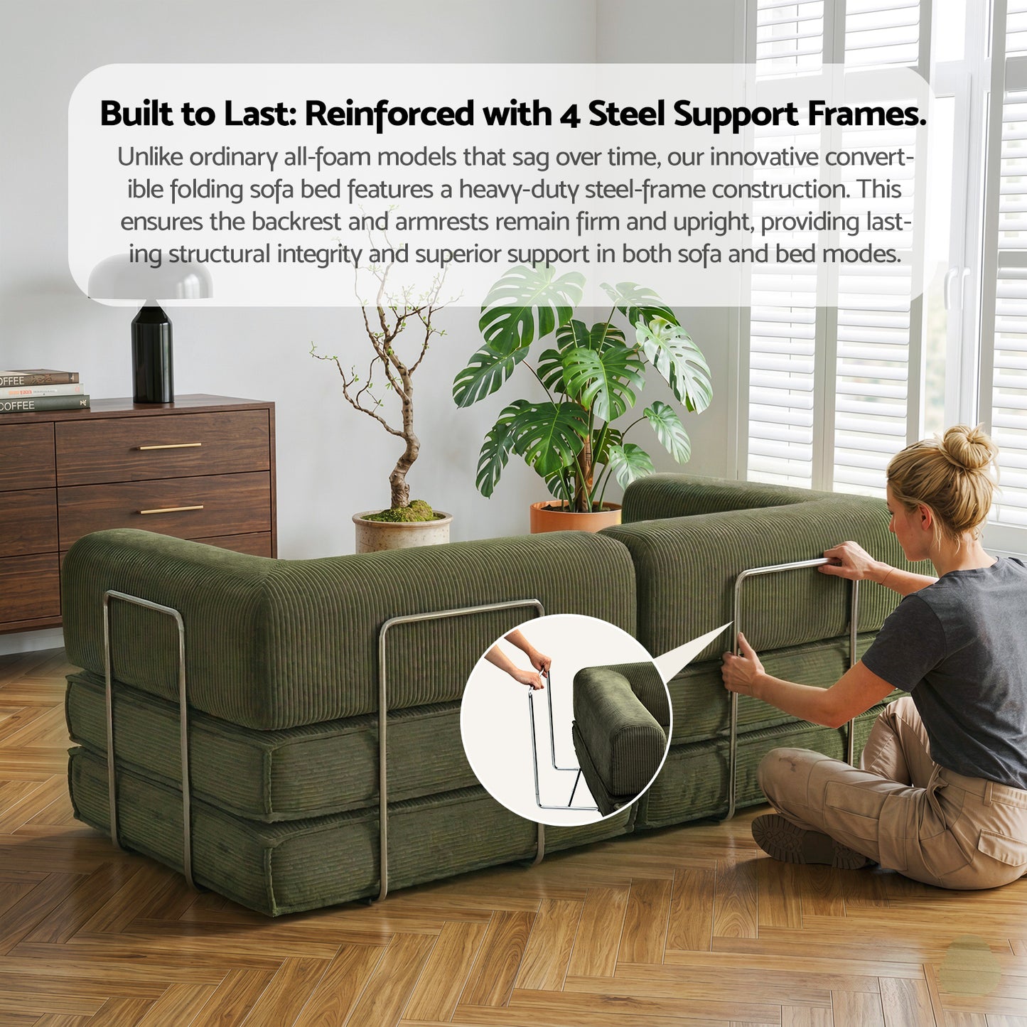Artiss Convertible Folding Sofa Bed Green SBED-E-FLD03-2S-GN-AB