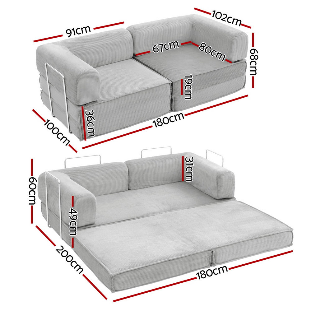 Artiss Convertible Folding Sofa Bed Grey SBED-E-FLD03-2S-GY-AB