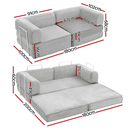 Artiss Convertible Folding Sofa Bed Grey SBED-E-FLD03-2S-GY-AB
