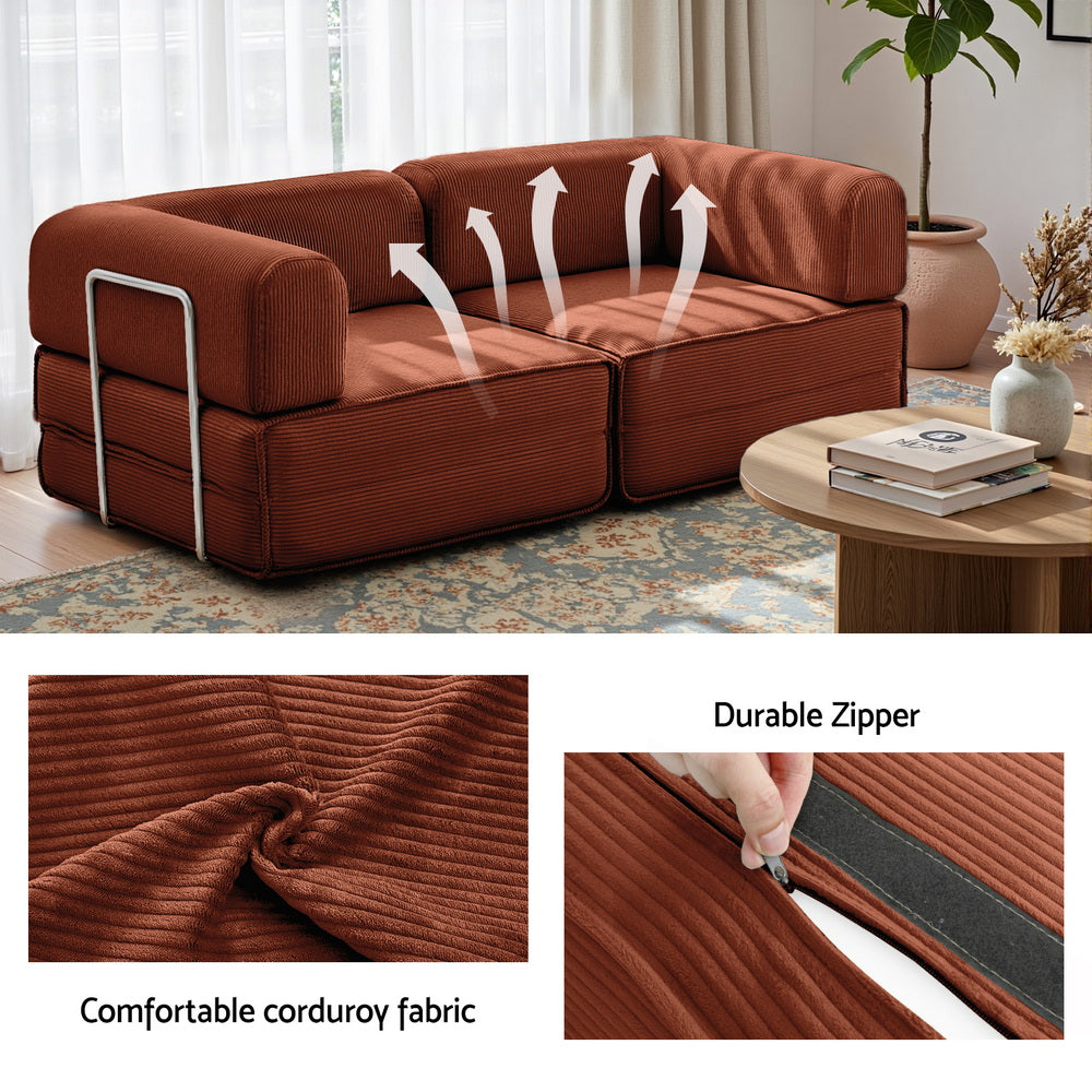 Artiss Convertible Folding Sofa Bed Orange SBED-E-FLD03-2S-OR-AB