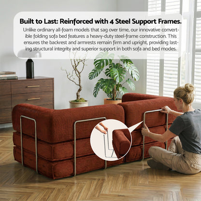 Artiss Convertible Folding Sofa Bed Orange SBED-E-FLD03-2S-OR-AB