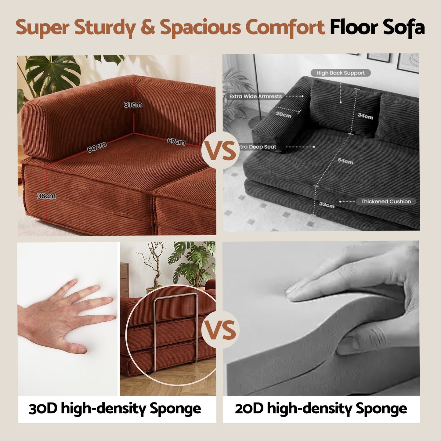 Artiss Convertible Folding Sofa Bed Orange SBED-E-FLD03-2S-OR-AB