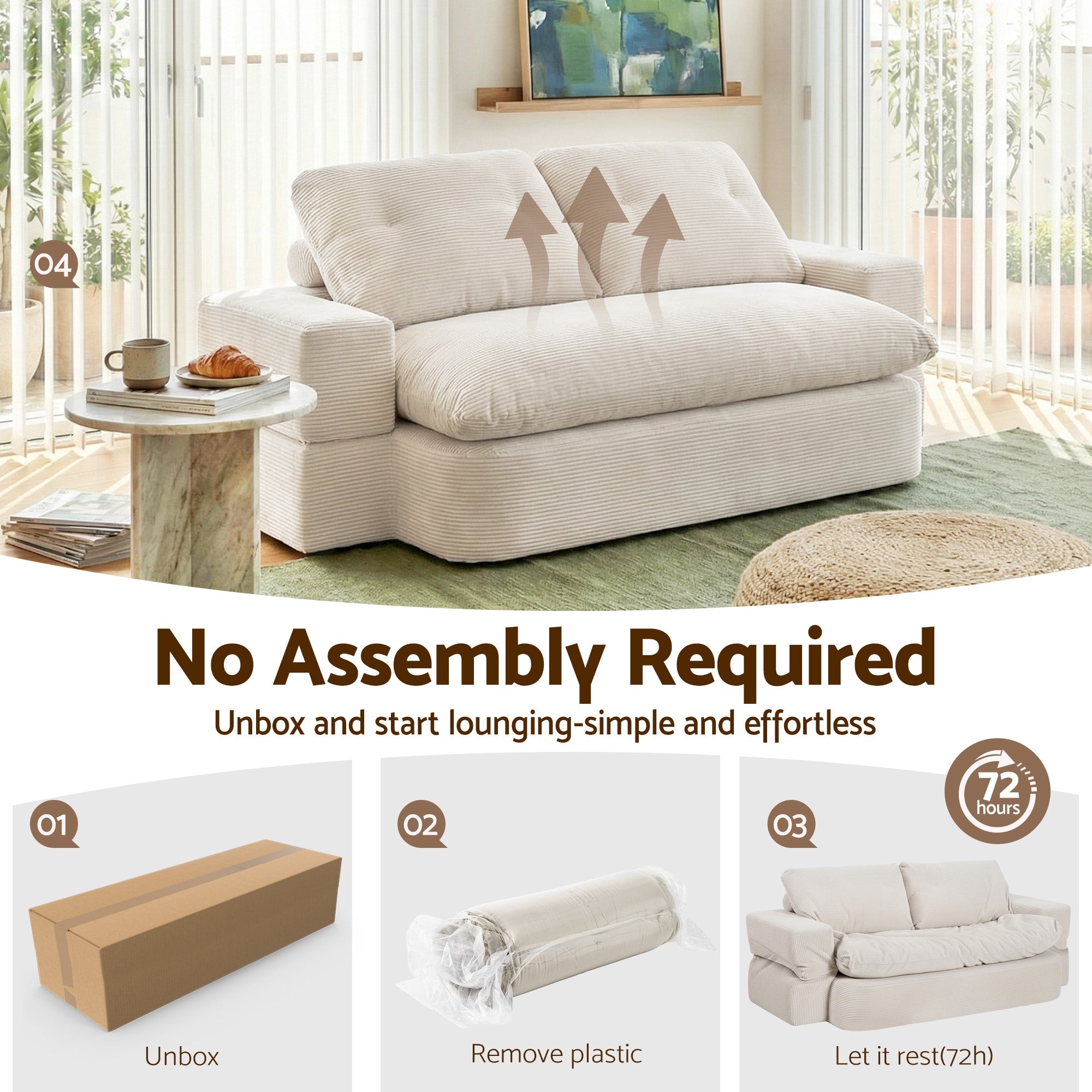 Artiss Convertible Folding Sofa Bed 30D High-Density Foam Boneless Couch with Corduroy Sleeper Couch Lounger SBED-E-FLD04-2S-BG