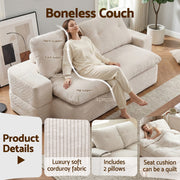 Artiss Convertible Folding Sofa Bed 30D High-Density Foam Boneless Couch with Corduroy Sleeper Couch Lounger SBED-E-FLD04-2S-BG
