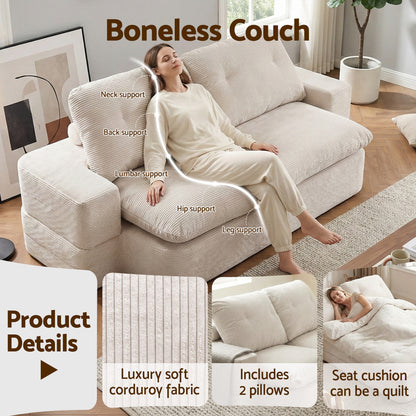Artiss Convertible Folding Sofa Bed 30D High-Density Foam Boneless Couch with Corduroy Sleeper Couch Lounger SBED-E-FLD04-2S-BG