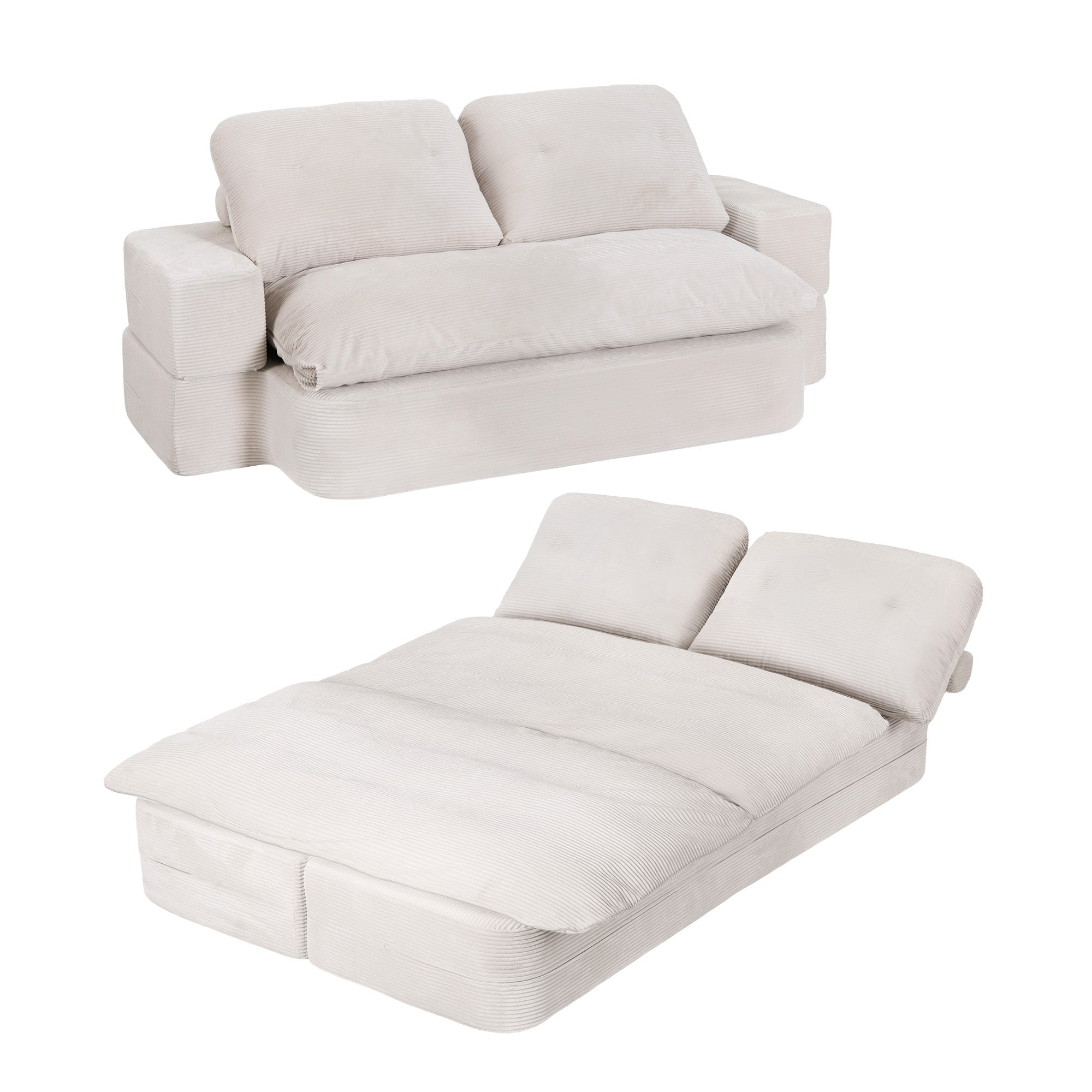 Artiss Convertible Folding Sofa Bed 30D High-Density Foam Boneless Couch with Corduroy Sleeper Couch Lounger SBED-E-FLD04-2S-BG
