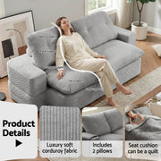 Artiss Convertible Folding Sofa Bed 30D High-Density Foam Boneless Couch with Corduroy Sleeper Couch Lounger SBED-E-FLD04-2S-GY