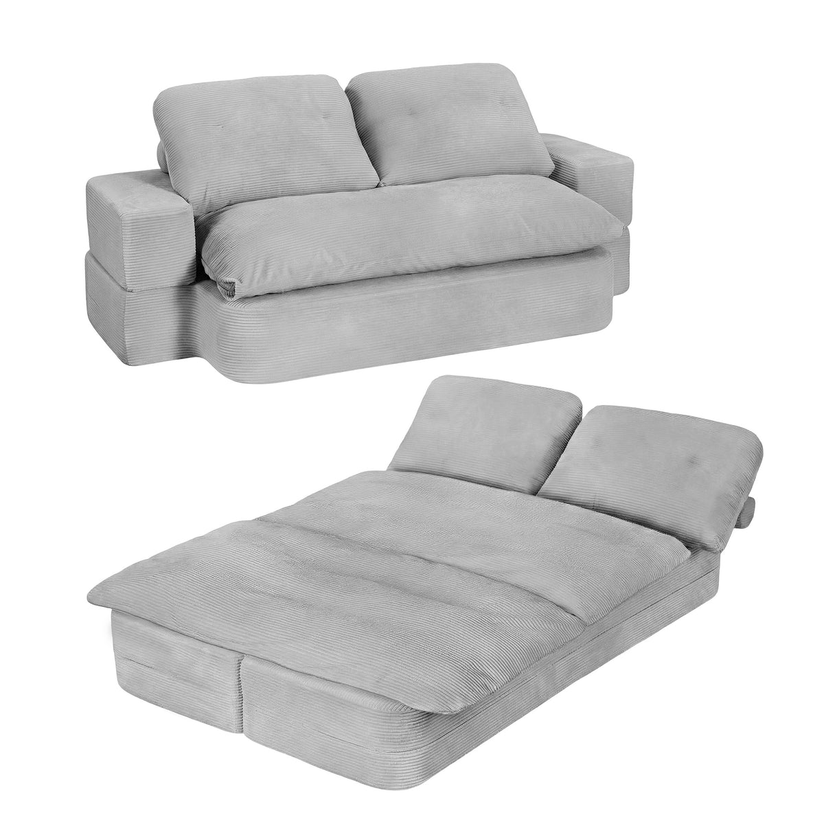 Artiss Convertible Folding Sofa Bed 30D High-Density Foam Boneless Couch with Corduroy Sleeper Couch Lounger SBED-E-FLD04-2S-GY
