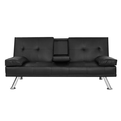 Artiss Sofa Bed 168CM Black PU Leather SBED-E-R1C-LEA168-BK