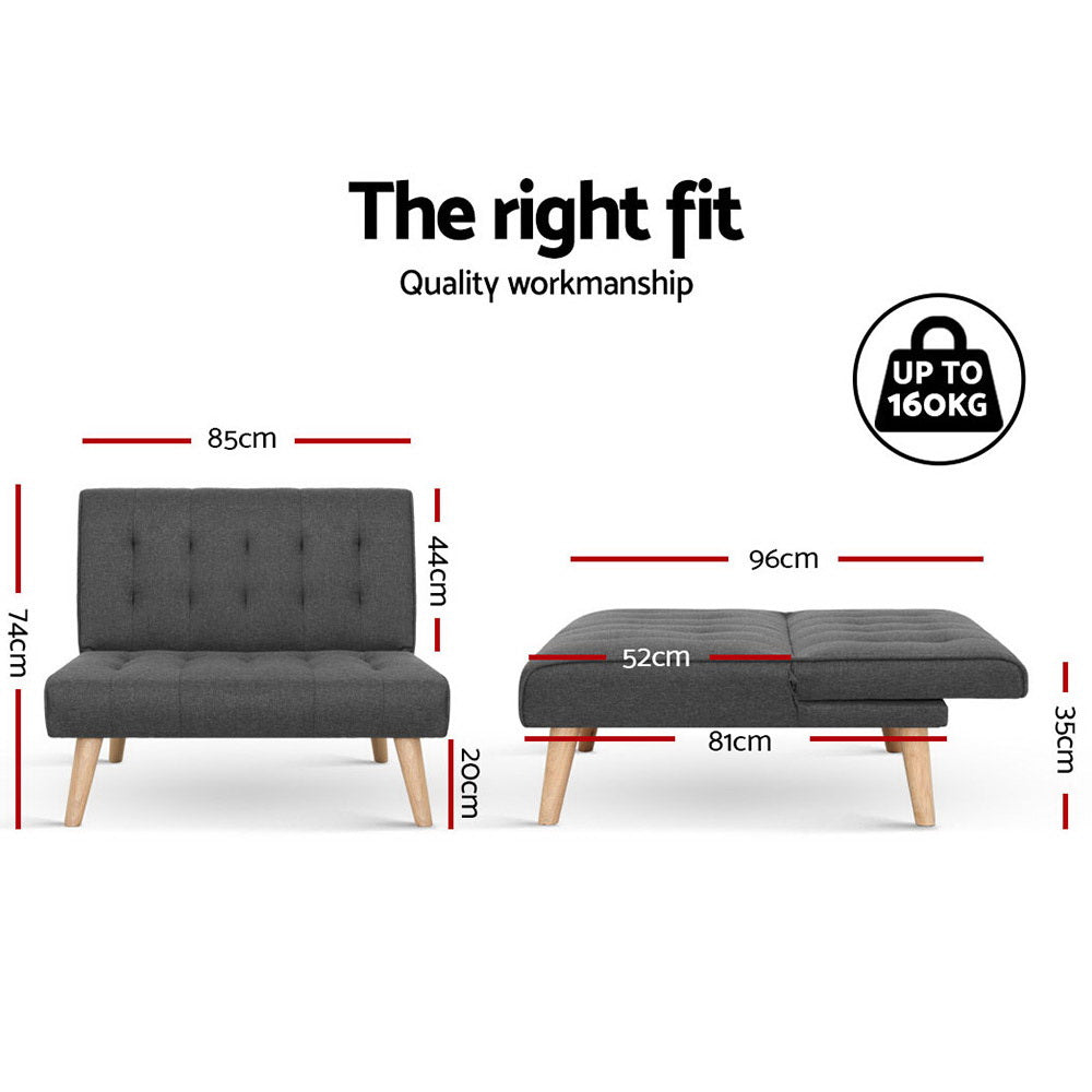 Artiss Sofa Bed Lounge Chair Couch 1 Seater Recliner Futon Bed Set Linen Grey SBED-E-SOLO86-GY