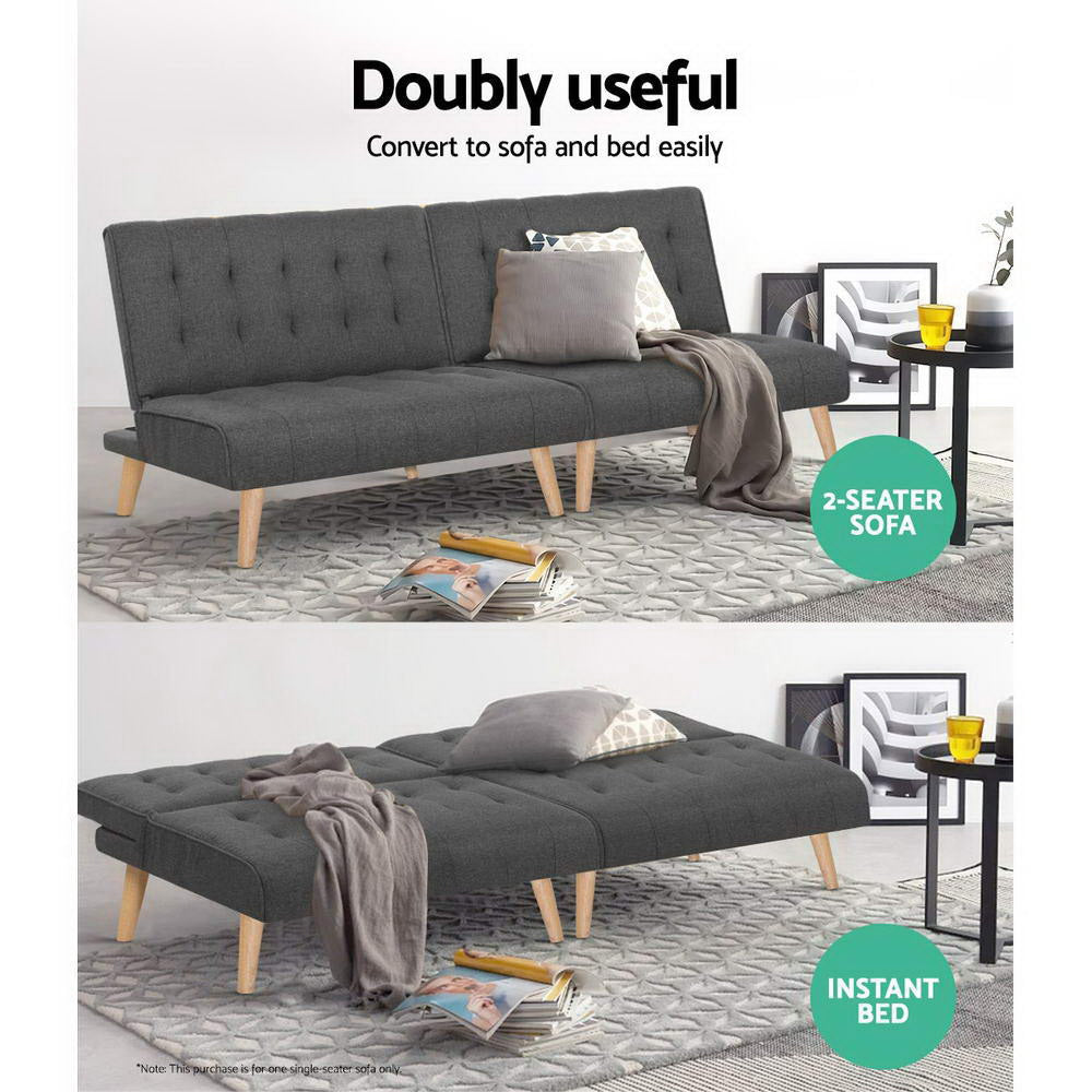 Artiss Sofa Bed Lounge Chair Couch 1 Seater Recliner Futon Bed Set Linen Grey SBED-E-SOLO86-GY