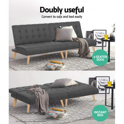 Artiss Sofa Bed Lounge Chair Couch 1 Seater Recliner Futon Bed Set Linen Grey SBED-E-SOLO86-GY