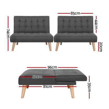 Artiss 2x Sofa Bed Couch Single Seater Fabric Grey SBED-E-SOLO86-GYX2
